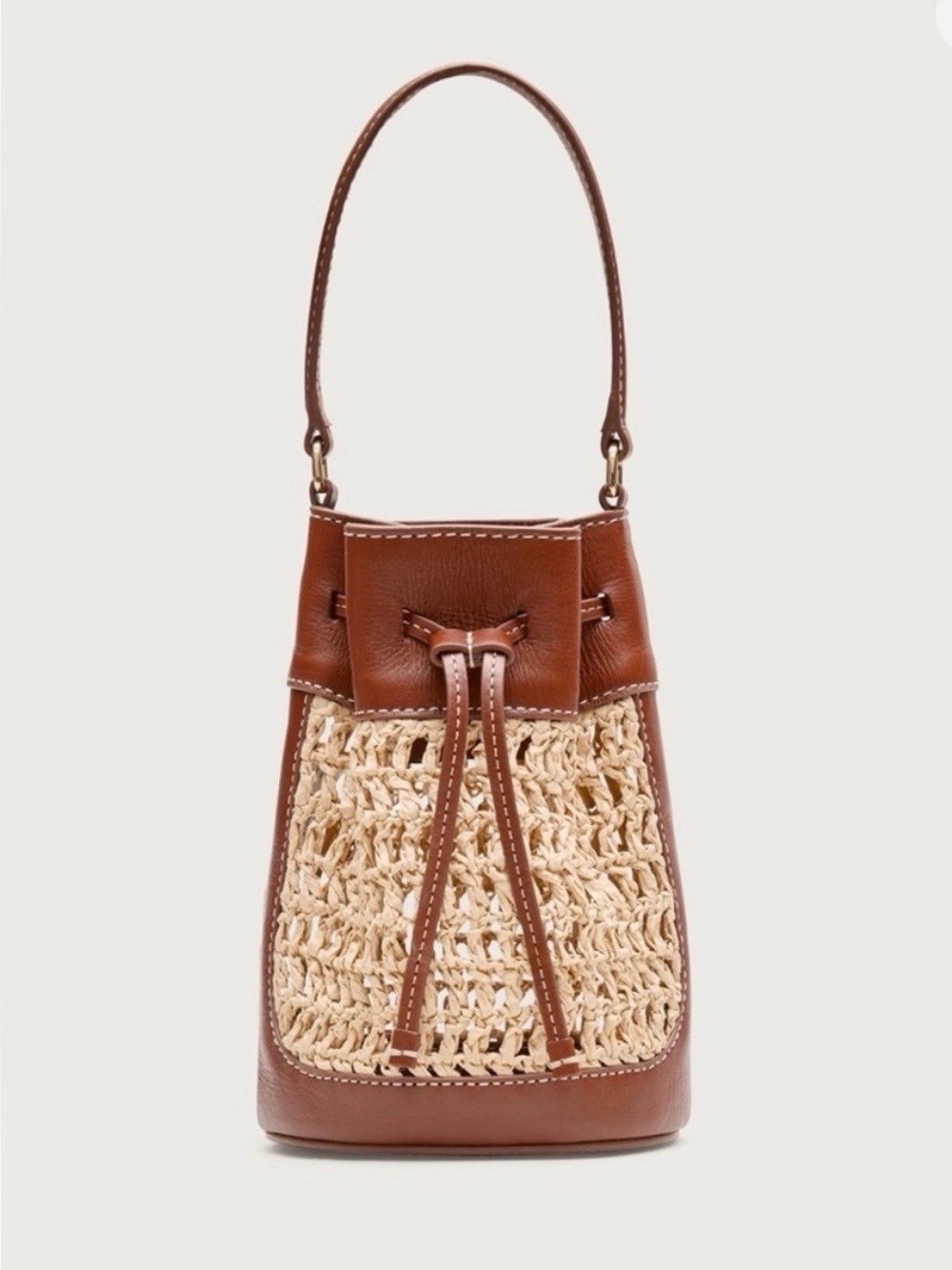 J. Crew Drawstring Bag in Straw & Leather